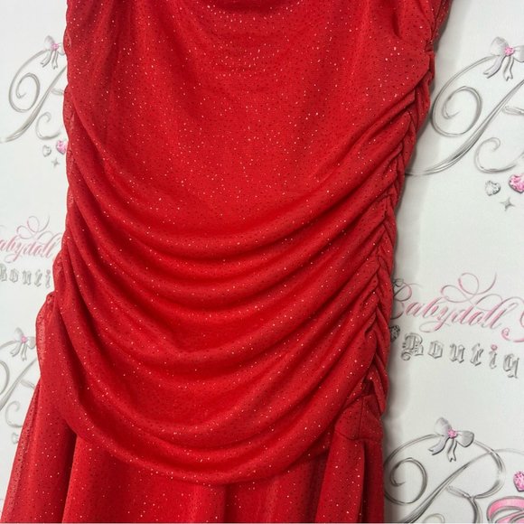 Jessie girl dress sparkly glitter red fairy whimsical cinched draped cute Y2K - Picture 5 of 11
